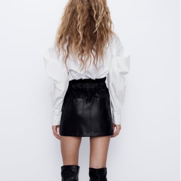 Zara Black Faux Leather Mini Skirt Sz L - Picture 2 of 8